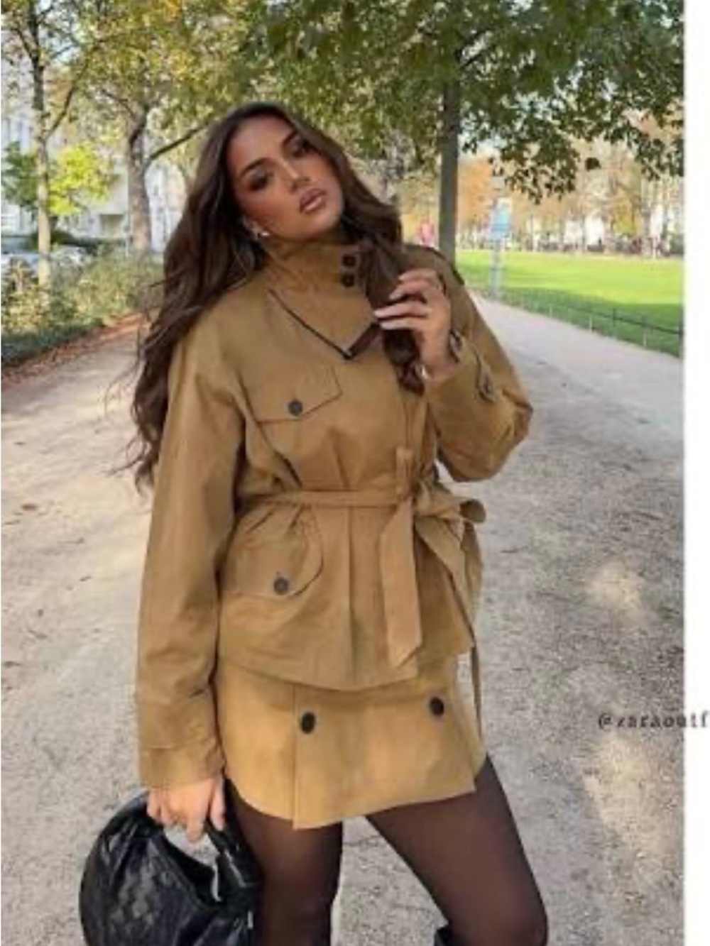 Zara  two piece set Tan Utility Belted Trench Coat and skort